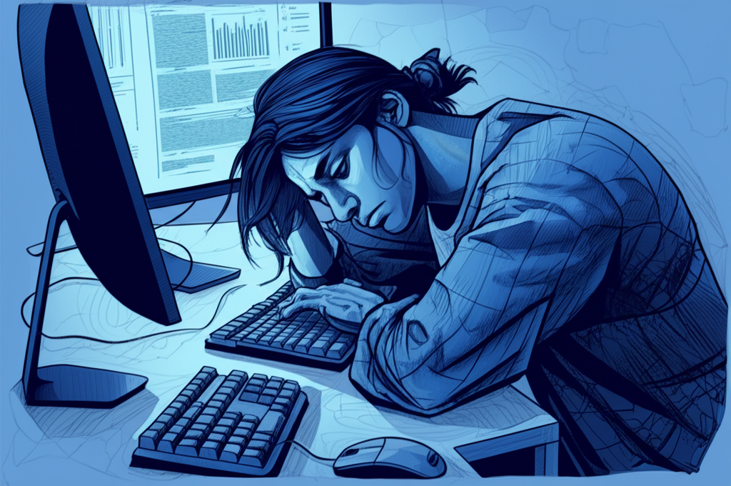IT professional exhausted at computer